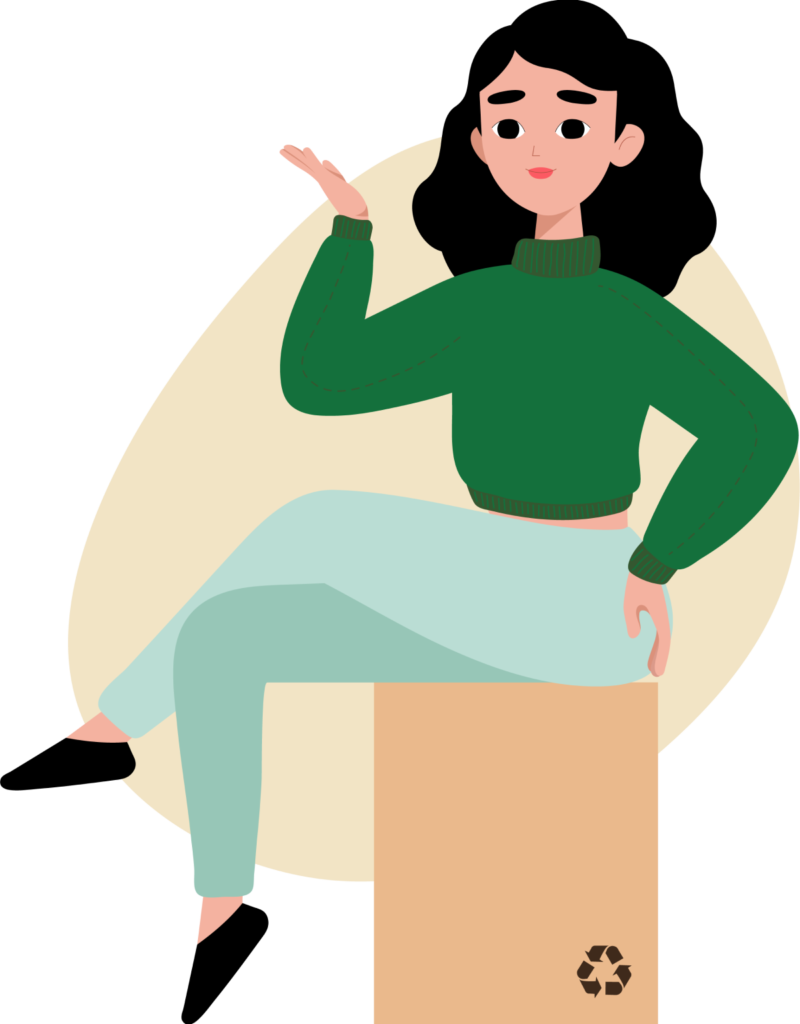 Illustration de petits personnage symbolisant Julie, l'une des fondatrices de l'agence Re-Vert.